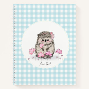 Cute Hedgehog Flowers Blue Pattern Notebook