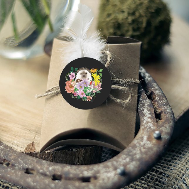 Cute Hedgehog Flowers Classic Round Sticker (Creator Uploaded)