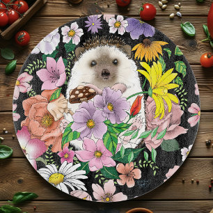Cute Hedgehog Flowers Cutting Board