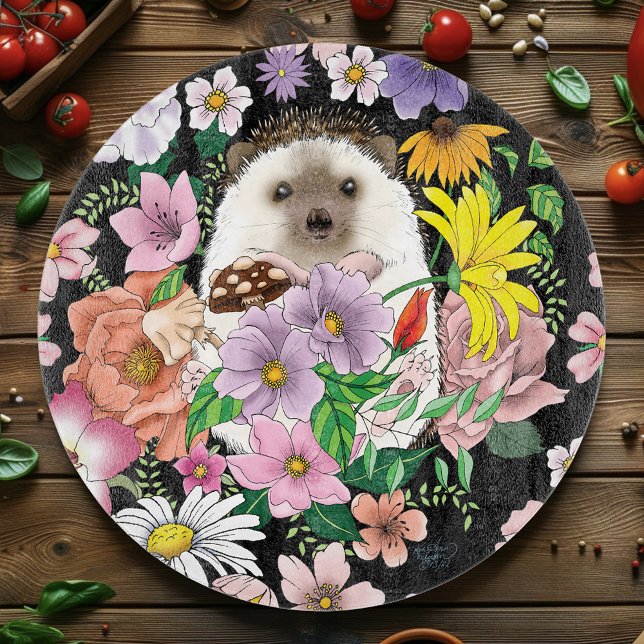 Cute Hedgehog Flowers Cutting Board (Creator Uploaded)