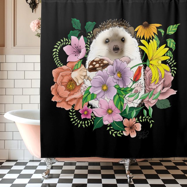 Cute Hedgehog Flowers Shower Curtain (Creator Uploaded)