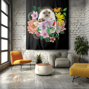 Cute Hedgehog Flowers Tapestry