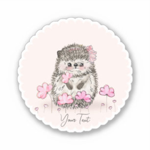 Cute Hedgehog & Flowers Text Pink
