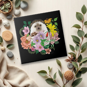 Cute Hedgehog Flowers Tile