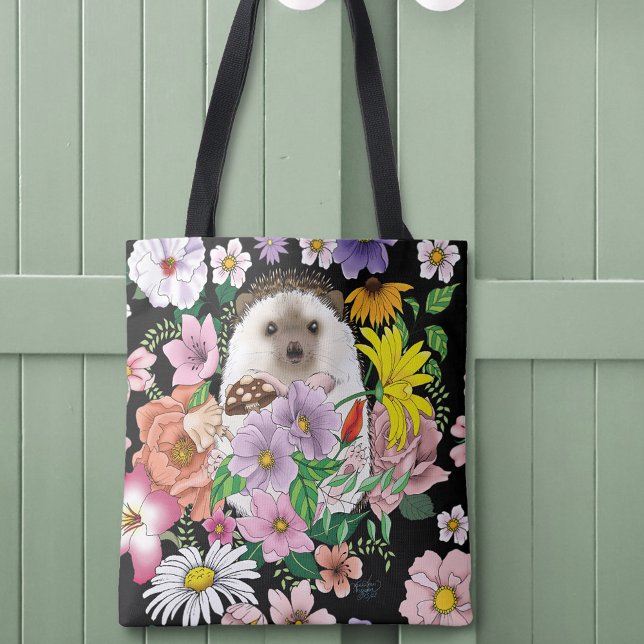 Cute Hedgehog Flowers Tote Bag (Creator Uploaded)
