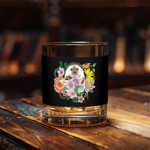 Cute Hedgehog Flowers Whiskey Glass