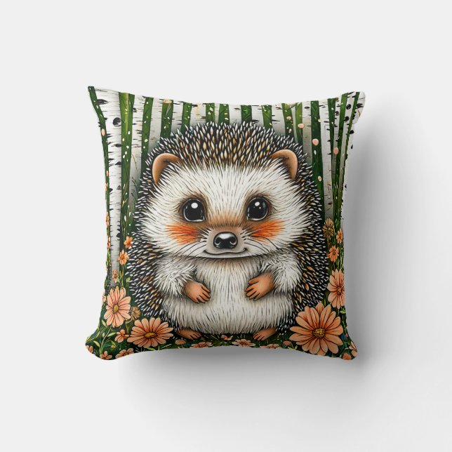 🦔🌲 Cute Hedgehog Forest Cosy Decor Gift ✨ Cushion (Front)