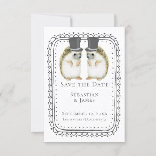 Cute Hedgehog Gay Couple Wedding Save The Date