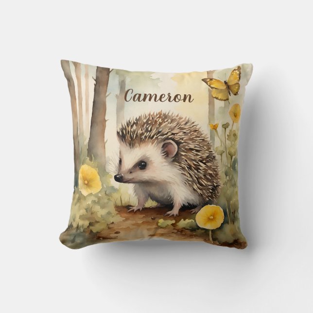 Cute Hedgehog Gender Neutral Personalised  Cushion (Front)