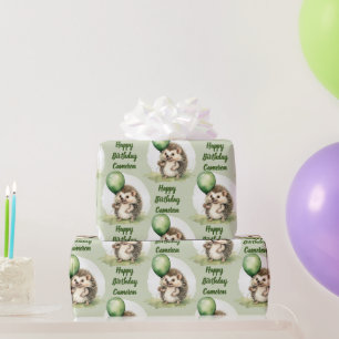 Cute Hedgehog Gender Neutral Personalized Birthday Wrapping Paper