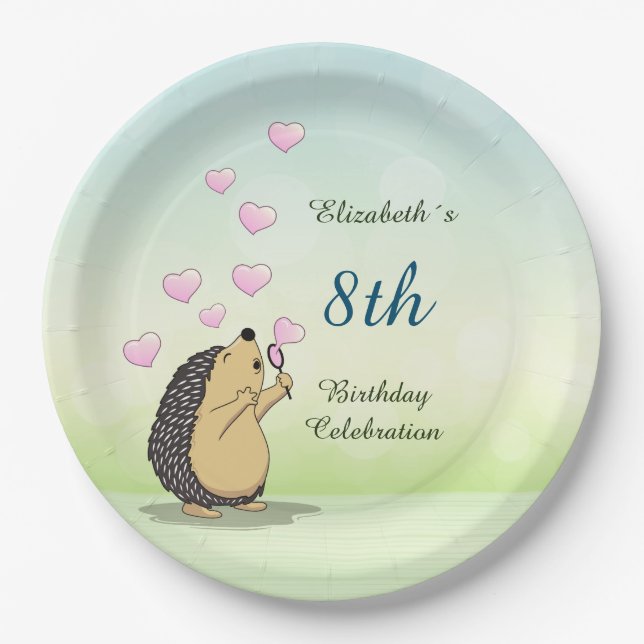 Cute Hedgehog Girl´s Birthday  Paper Plate (Front)