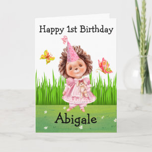 Cute Hedgehog Girl's Birthday Card