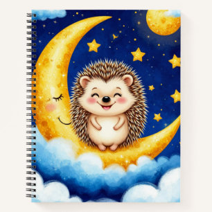Cute Hedgehog Golden Crescent Moon 🌙 Notebook