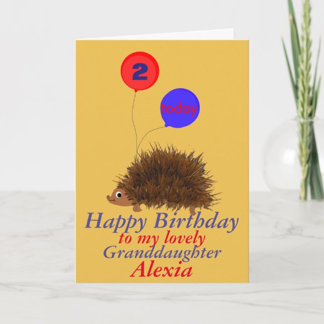 Cute hedgehog  Granddaughter birthday add name age Card (Front)