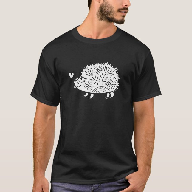 Cute Hedgehog Graphic Flower With Heart Animal Pun T-Shirt (Front)