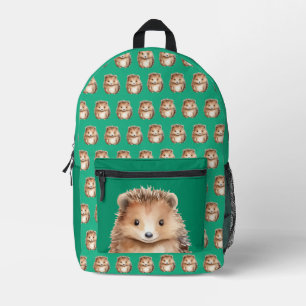 Cute Hedgehog Green Printed Backpack