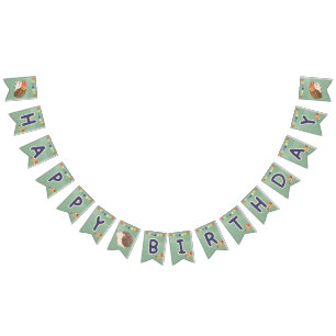 Cute Hedgehog Happy Birthday Banner - Rustic Burla