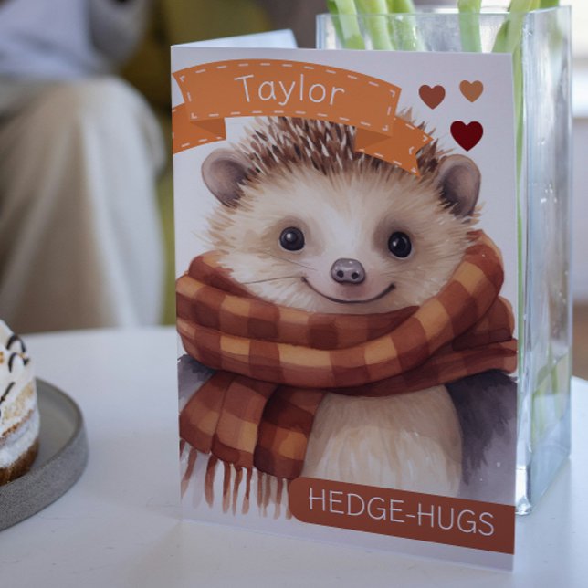 Cute Hedgehog Hedgehugs personalised Valentines Holiday Card (Cute Hedgehog Hedgehugs personalized Valentines Holiday Card from Ricaso. Hedgehog hugs add own name)