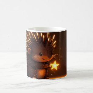 cute hedgehog holding a glowing star coffee mug