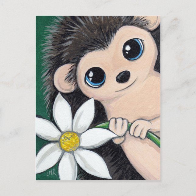 Cute Hedgehog Holding Flower Postcard (Front)