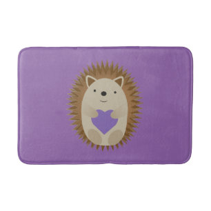 Cute Hedgehog Holidng a Purple Heart Bath Mat