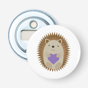 Cute Hedgehog Holidng a Purple Heart Bottle Opener