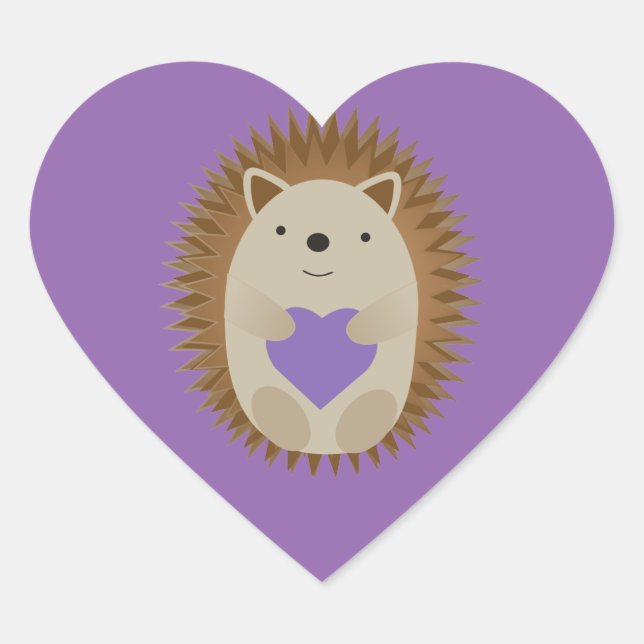 Cute Hedgehog Holidng a Purple Heart Heart Sticker (Front)