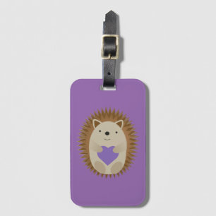 Cute Hedgehog Holidng a Purple Heart Luggage Tag