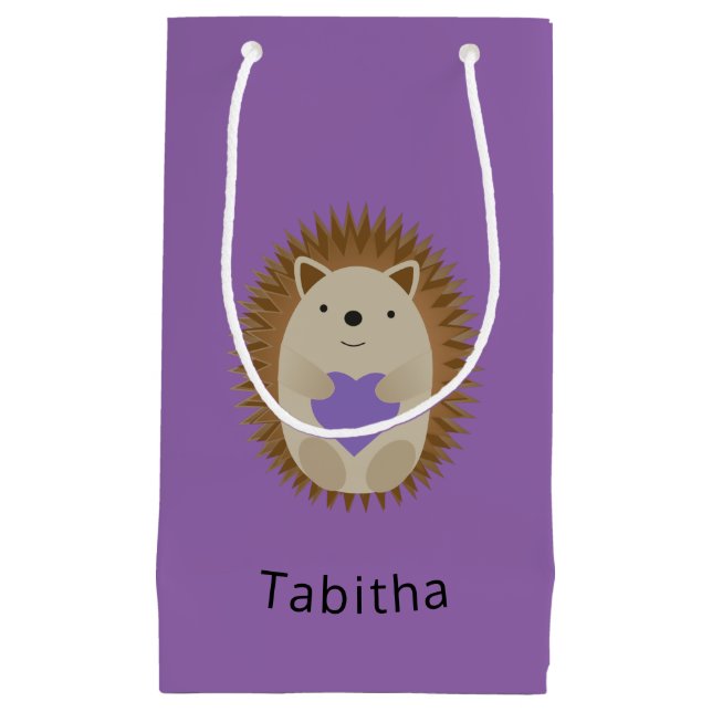 Cute Hedgehog Holidng a Purple Heart Small Gift Bag (Front)