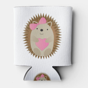 Cute Hedgehog Hugging a Pink Heart Can Cooler