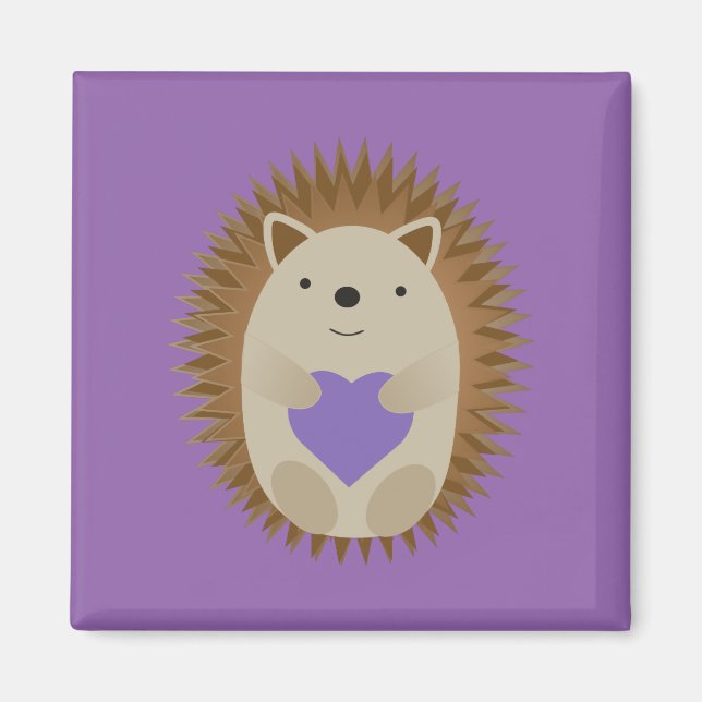 Cute Hedgehog Hugging a Purple Heart Magnet (Front)