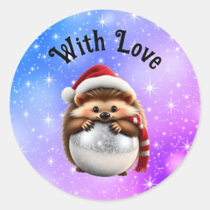 Cute Hedgehog hugging Christmas Ball Round Sticker