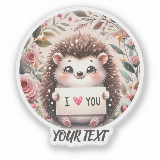 Cute Hedgehog I Love You, Classic Round Sticker  (Front)
