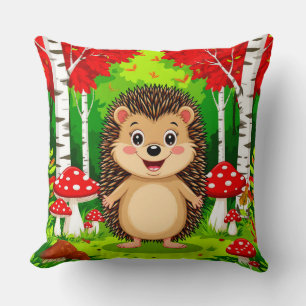 Cute Hedgehog in a Bright Forest Cushion