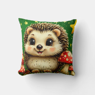 Cute hedgehog in birch forest cushion