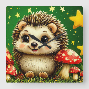 Cute hedgehog in birch forest square wall clock