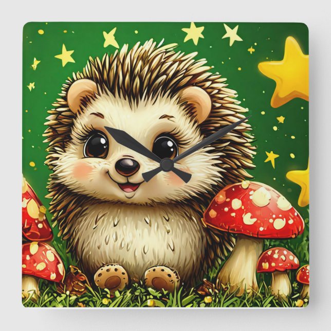 Cute hedgehog in birch forest square wall clock (Front)