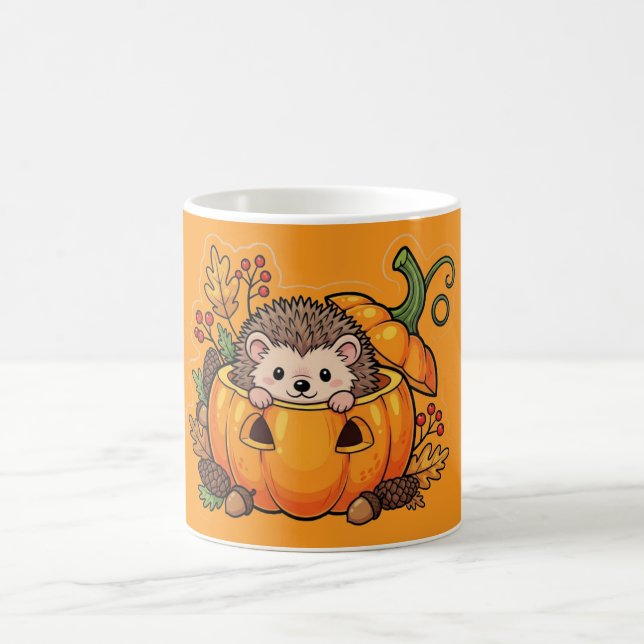 Cute Hedgehog in Pumpkin – Autumn Fall Coffee Mug (Center)