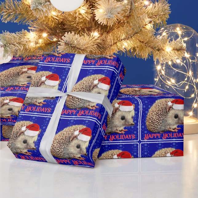 Cute Hedgehog in Santa Hat Wrapping Paper (Holidays)