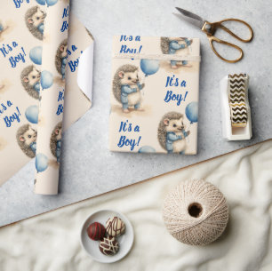 Cute Hedgehog Its a Boy Baby Shower Wrapping Paper