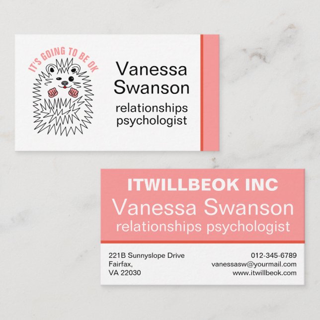 Cute Hedgehog. It's Going To Be OK Inspirational Business Card (Front/Back)