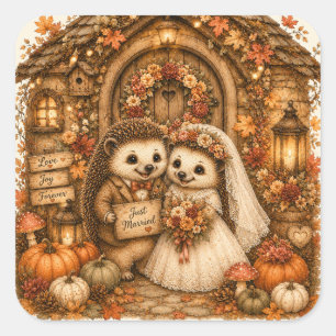 Cute Hedgehog Just Married Couple Square Sticker