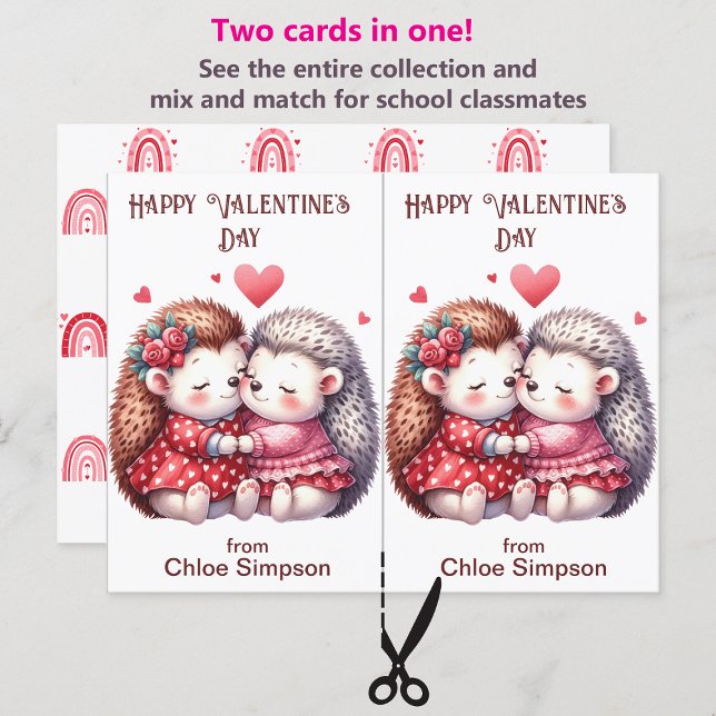 Cute Hedgehog Kid's Valentine Classroom Card (Creator Uploaded)