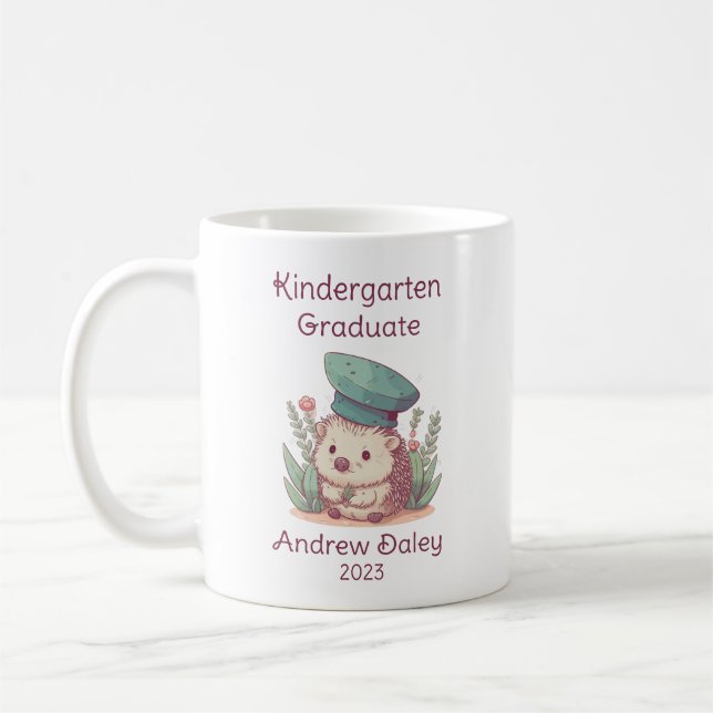 Cute Hedgehog Kindergarten Graduate Coffee Mug (Left)