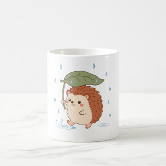 Cute Hedgehog Leaf Umbrella Rainy Day Mug