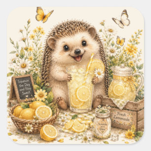 Cute Hedgehog Lemonade Watercolor Art Square Sticker