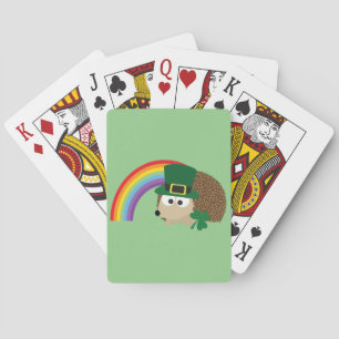Cute Hedgehog Leprechaun Playing Cards
