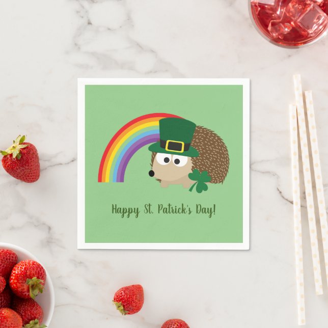 Cute Hedgehog Leprechaun St. Patrick's Day Napkin (Insitu)