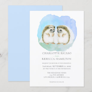 Cute Hedgehog Lesbian Gay Couple Wedding Invitation