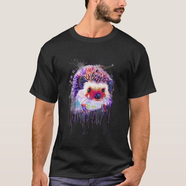 Cute Hedgehog Looking Into Your Eyes Splash Art T-Shirt (Front)